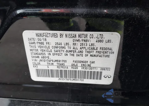 2018 Infiniti Q50 3.0T Luxe z USA, uszkodzony, nr VIN JN1EV7AP9JM591700